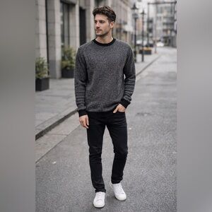 ASOS MicroHerringbone Knit Sweater Neon Fleck Crewneck Pullover Men L Black Gray